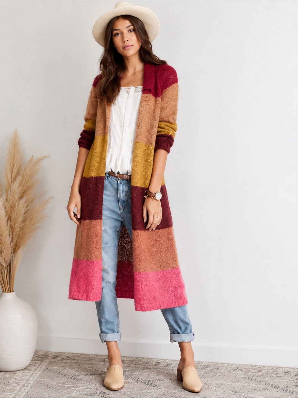 Free People Over the Rainbow Mohair Blend Long Duster Cardigan Striped Size S